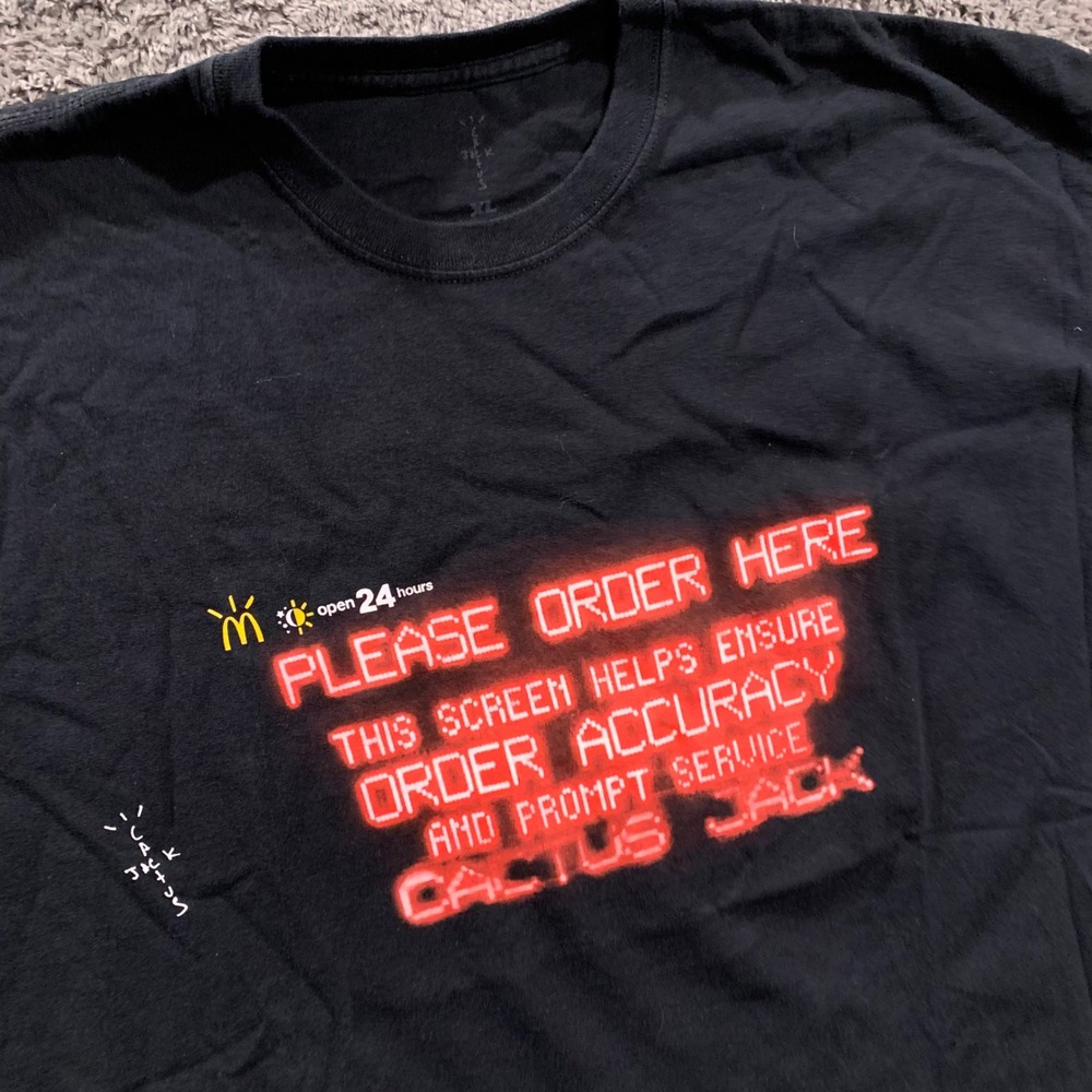 Travis Scott Cactus‎ Jack McDonald's Order Here Nightcrawler T-Shirt Black XL